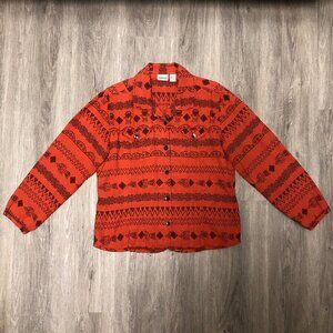 Chico's Size 2 / Women's Large 100% Linen Button Up Pocket Shirt Native American